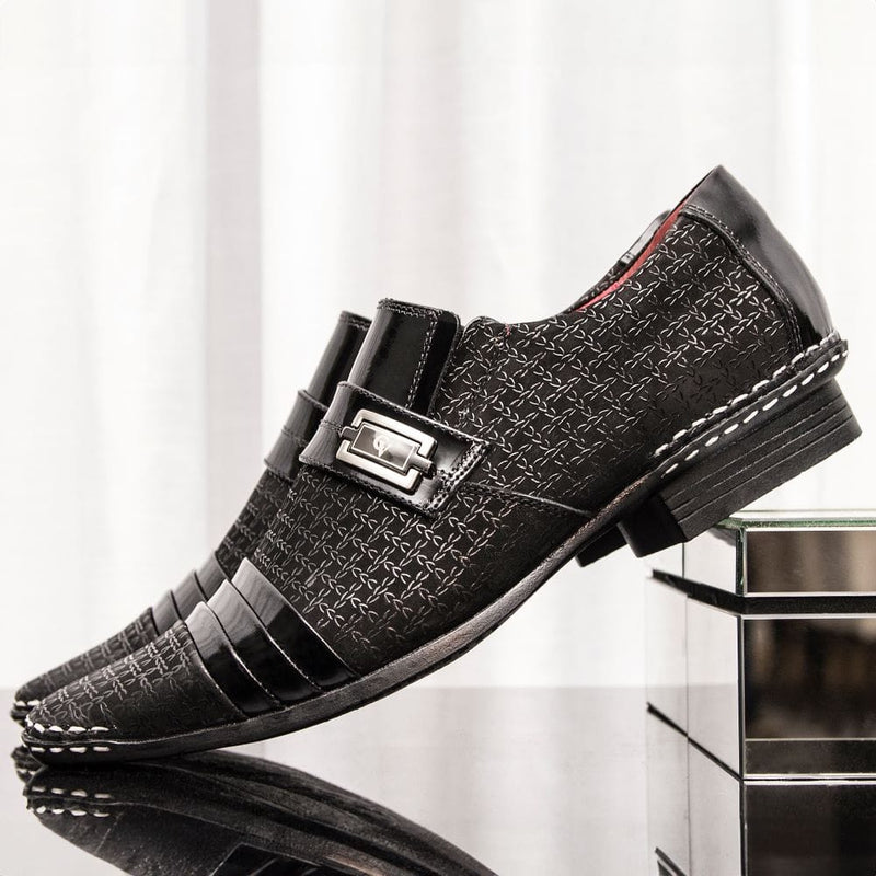Sapato Social Masculino Em Couro Com Costura Manual Calvest Viena 1750B475B - Preto