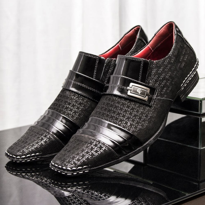 Sapato Social Masculino Em Couro Com Costura Manual Calvest Viena 1750B475B - Preto