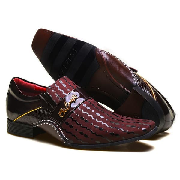 Sapato Social Masculino Em Couro Detalhes Em Verniz Calvest LND/VER - 1930D538 Bordo-42