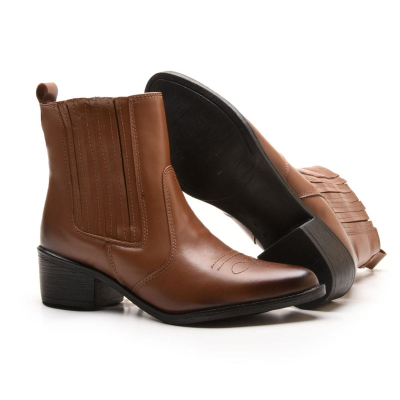 Bota Country Feminina Em Couro 40F146-AMENDOA Tamanho:38