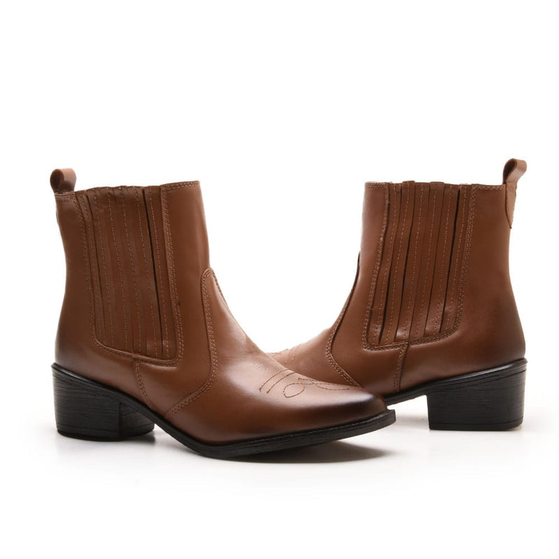 Bota Country Feminina Em Couro 40F146-AMENDOA Tamanho:38