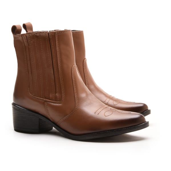 Bota Country Feminina Em Couro 40F146-AMENDOA Tamanho:38