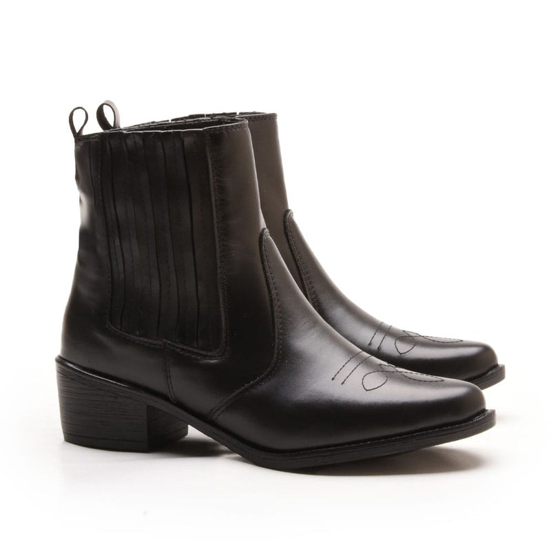 Bota Country Feminina Em Couro 40F146-PRETA Tamanho:36