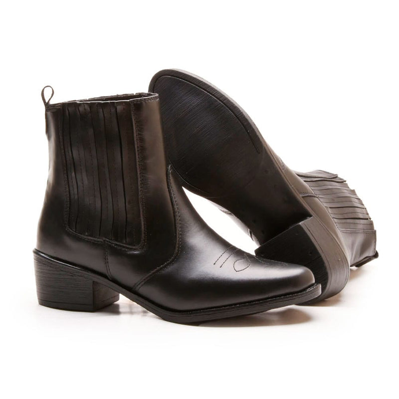Bota Country Feminina Em Couro 40F146-PRETA Tamanho:36