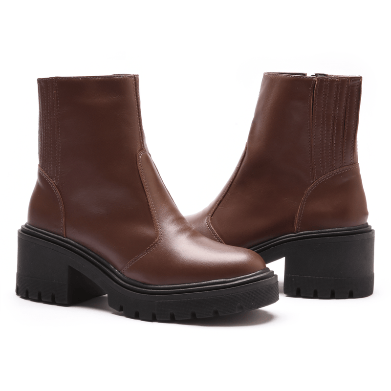 BOTA FEMININA COTURNO EM COURO TRATORADA COM ZIPER 40F124-CAFE-34