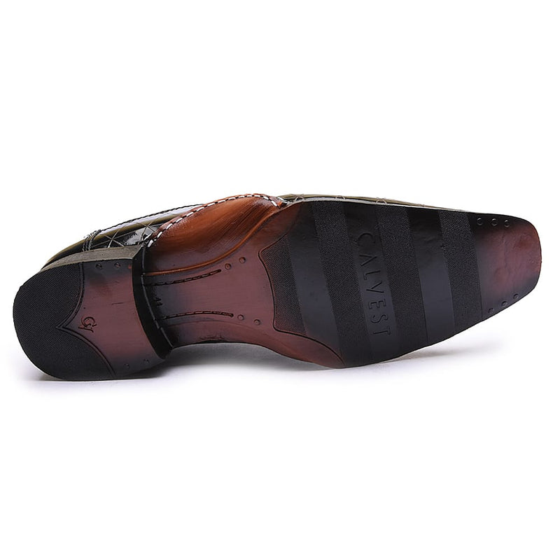 Sapato Social Calvest Em Couro Verniz Preto Texturizado De Amarrar 1930C593 - 37