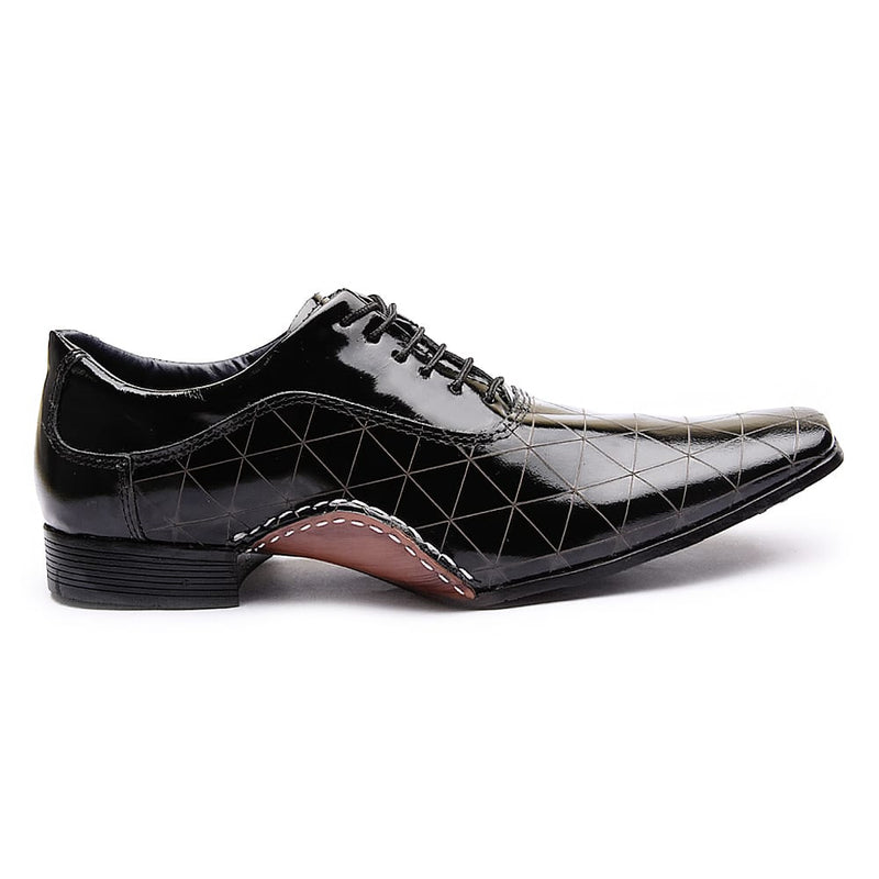 Sapato Social Calvest Em Couro Verniz Preto Texturizado De Amarrar 1930C593 - 37