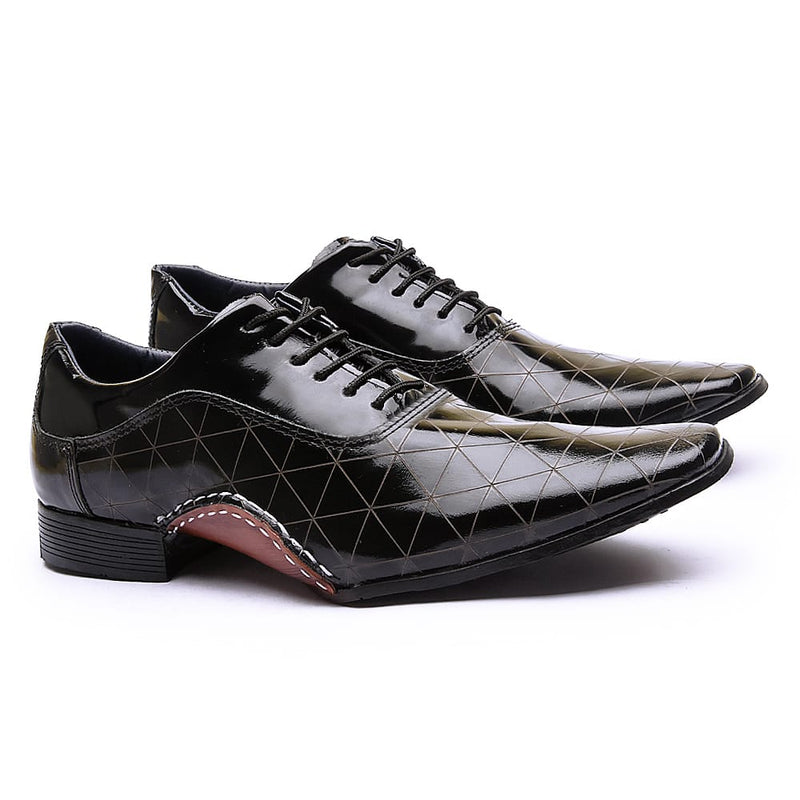 Sapato Social Calvest Em Couro Verniz Preto Texturizado De Amarrar 1930C593 - 37