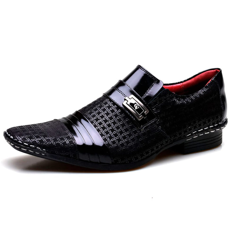 Sapato Social Masculino Em Couro Com Costura Manual Calvest Viena 1750B475B - Preto