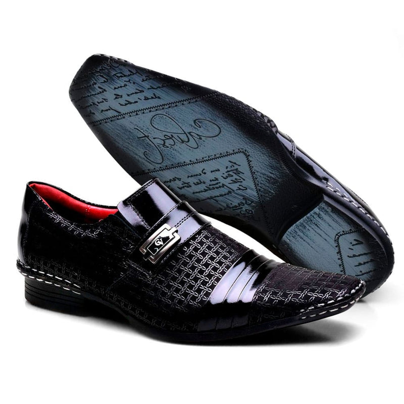 Sapato Social Masculino Em Couro Com Costura Manual Calvest Viena 1750B475B - Preto