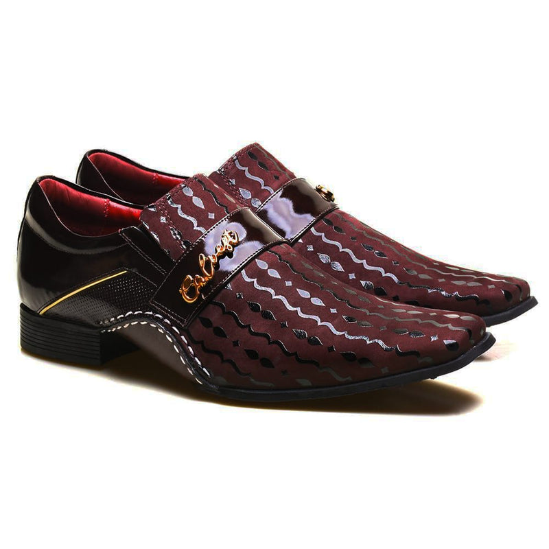 Sapato Social Masculino Em Couro Detalhes Em Verniz Calvest LND/VER - 1930D538 Bordo-42