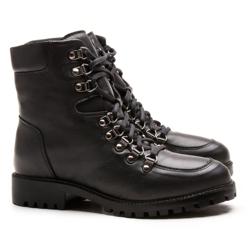Bota Coturno Em Couro Com Atacador 58F162-PRETA Tamanho:34