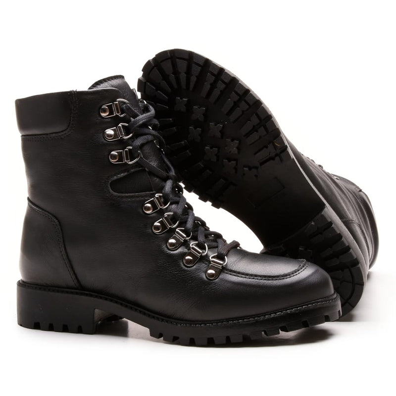 Bota Coturno Em Couro Com Atacador 58F162-PRETA Tamanho:34