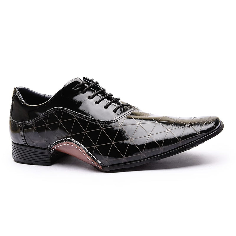 Sapato Social Calvest Em Couro Verniz Preto Texturizado De Amarrar 1930C593 - 37